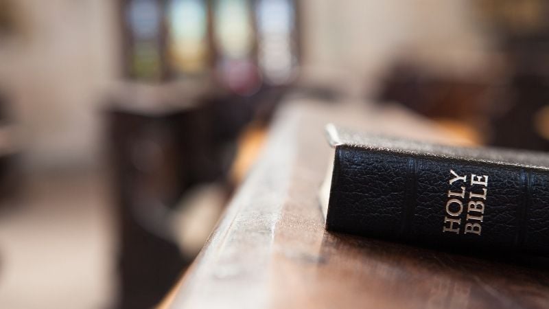 holy bible on church pew