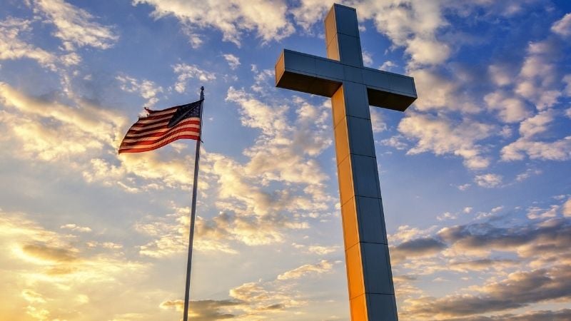 cross and american flag