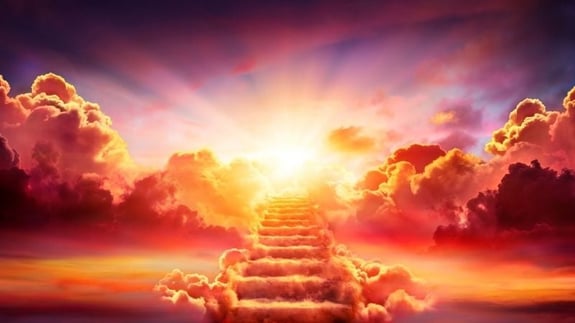 heaven stairway in clouds and sun