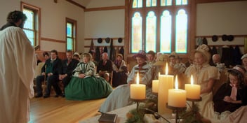 church congregation praying we three kings