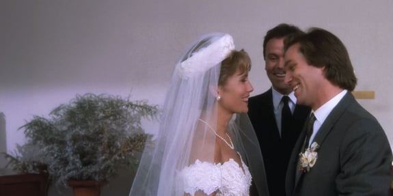 waltons wedding bride and groom at altar with officiant