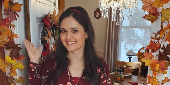 danica mckellar on set of swing into romance fall scene